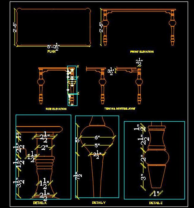 Classic Console Table with Moulded Legs - AutoCAD File